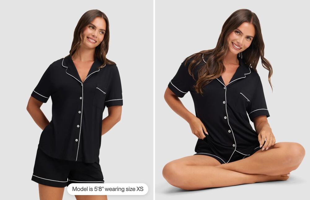 NWT Cozy Earth Women's Bamboo Stretch-Knit Short Sleeve Pajama Top Black Shorts